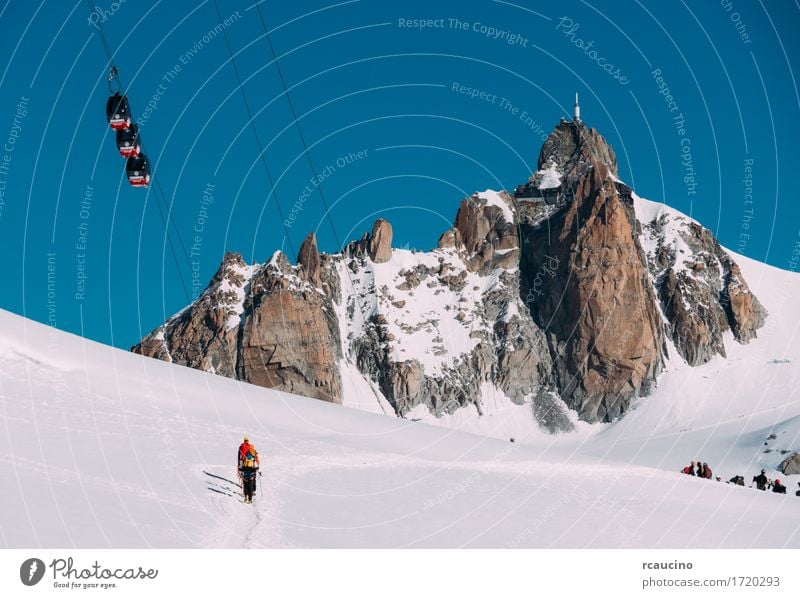 Aiguille du Midi peak and Mont-Blanc cable car. Chamonix, France Vacation & Travel Tourism Adventure Expedition Winter Snow Mountain Hiking Sports Climbing