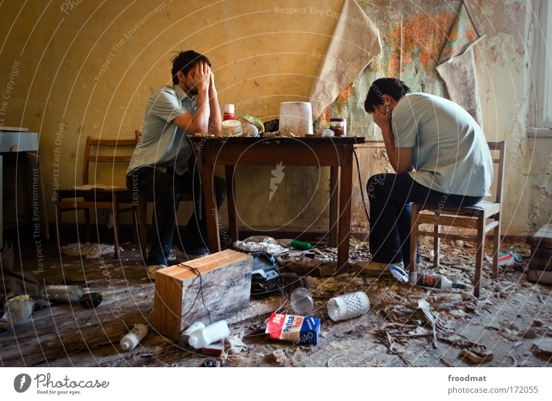 socialism vs. capitalism Colour photo Subdued colour Interior shot Experimental Day Wide angle Full-length Looking away Human being Masculine Man Adults 1 2 Art