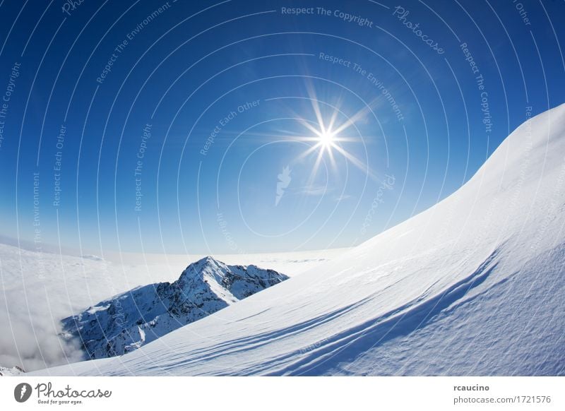 Snowy mountain landscape in a winter clear day, the Alps Sun Winter Mountain Nature Landscape Sky Blue White biella Clear sky Europe Horizontal Italy peak