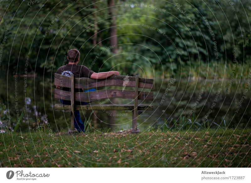 Break at the village pond 1 Masculine Young man Youth (Young adults) Human being 18 - 30 years Adults Nature Park Pond Green Contentment Loneliness Calm