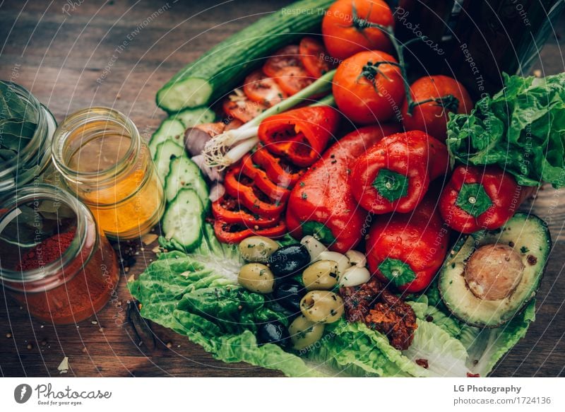 A mix of healthy and colorful produce on a wooden surface. Vegetable Herbs and spices Vegetarian diet Pan Kitchen Leaf Wood Fresh Together Bright Natural Green