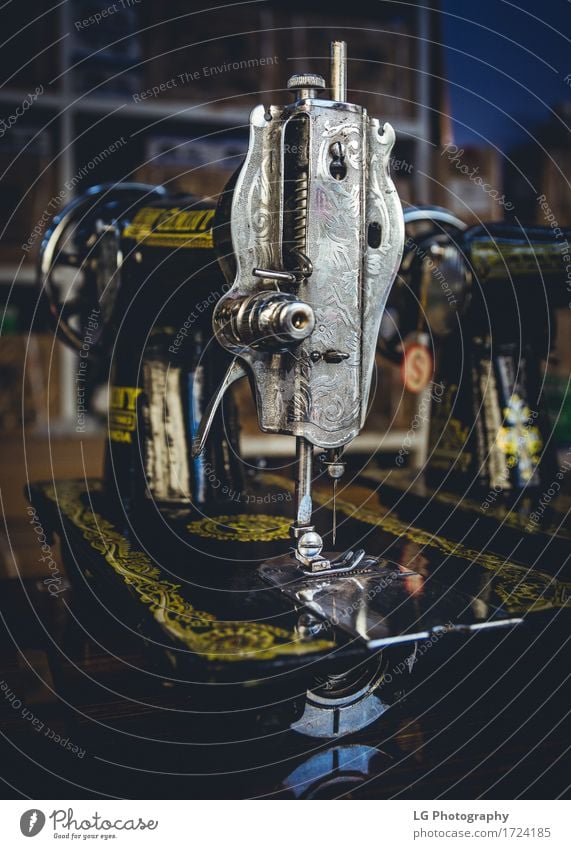 Vintage Sewing Machines Metal Old Retro Needle Industrial Fashion Colour photo Close-up Detail Deserted