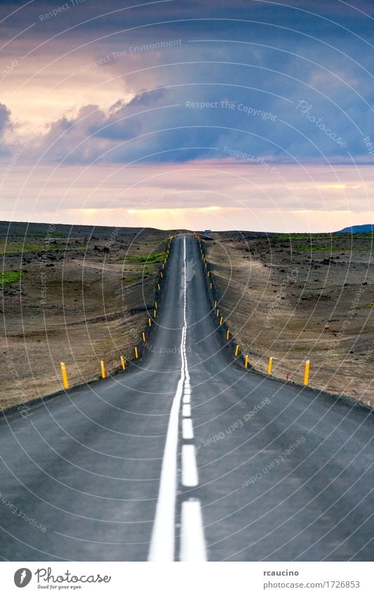 Ondulated and empty road in the sub-artic icelandic landscape Vacation & Travel Tourism Summer Mountain Nature Landscape Sky Autumn Street Line Dark Blue Gray