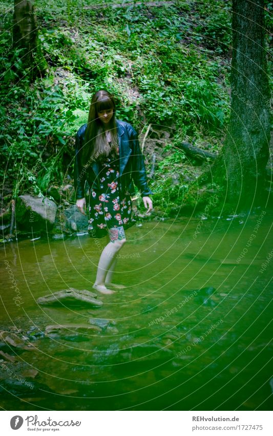 Carina Cascade Gorge Human being Feminine Young woman Youth (Young adults) 1 18 - 30 years Adults Environment Nature Landscape Summer Forest River bank Brook