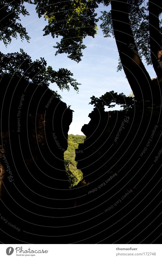 fissure Colour photo Exterior shot Copy Space left Copy Space right Copy Space bottom Day Light Shadow Contrast Silhouette Central perspective Landscape Summer