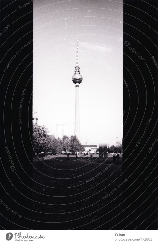 Berlin Television Tower Black & white photo Day Panorama (View) Capital city Downtown Places Tourist Attraction Landmark Berlin TV Tower Gigantic Tall Large