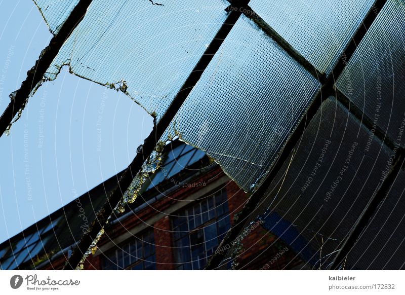 transparency Colour photo Subdued colour Exterior shot Deserted Copy Space right Copy Space top Wittstock Factory Facade Roof Brick facade Glass roof Window