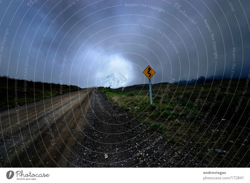 Road to Paine Colour photo Exterior shot Deserted Dawn Wide angle Landscape Storm Mountain Enthusiasm Optimism Environmental protection Vacation & Travel Trust