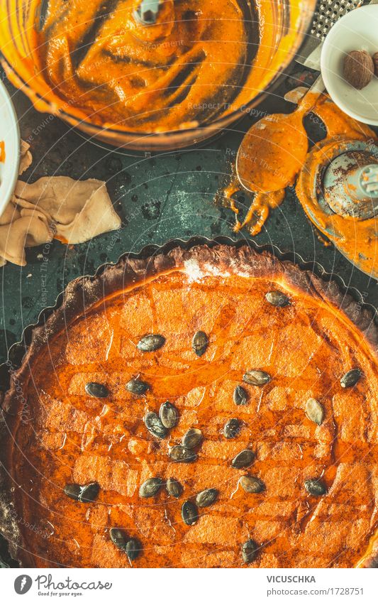 make pumpkin pie Food Vegetable Cake Dessert Nutrition Organic produce Vegetarian diet Bowl Spoon Style Design Joy Life Table Kitchen Thanksgiving Hallowe'en