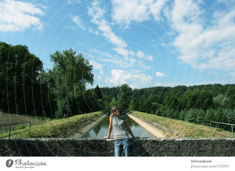 summer days Colour photo Exterior shot Day Shadow Reflection Sunlight Deep depth of field Central perspective Upper body Front view Looking Forward Trip Summer