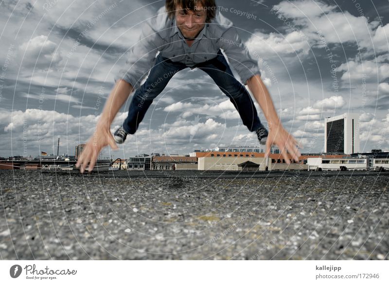 karlson from the roof Colour photo Subdued colour Exterior shot Day Flash photo Shadow Long shot Full-length Downward Lifestyle Style Healthy