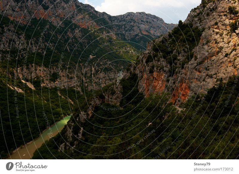 Verdon Gorge Colour photo Exterior shot Day Shadow Contrast Sunlight Deep depth of field Long shot Wide angle Climbing Mountaineering Pedalo Boating trip Nature