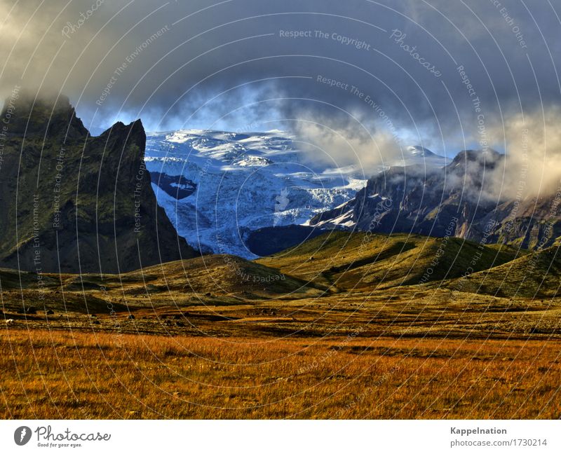 Glacier on Iceland Environment Nature Landscape Elements Water Clouds Summer Climate change Frost Mountain Europe Deserted Movement Discover Relaxation Hiking