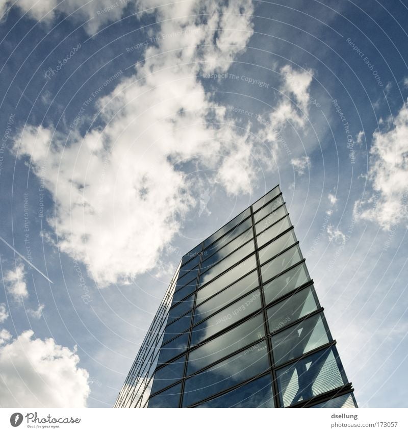 Skyscrapers with glass facade in bright weather Colour photo Exterior shot Deserted Copy Space top Day Contrast Reflection Sunlight Sunbeam Worm's-eye view Bonn