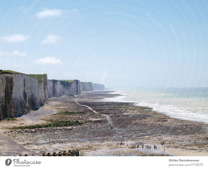 Steep coast with beach on the Atlantic Ocean near Mer-les-Bains, France Human being Group Environment Nature Landscape Sand Air Water Sky Sunlight Summer Coast