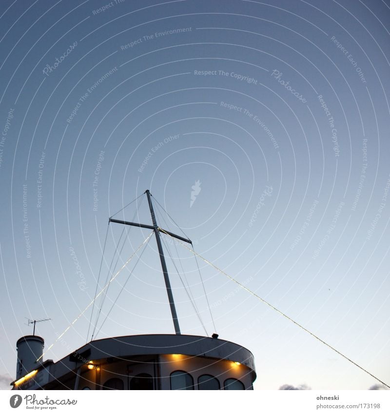 cruise ship Subdued colour Copy Space top Evening Twilight Sunrise Sunset Air Sky Cloudless sky Navigation Cruise Boating trip Passenger ship Steamer Harbour