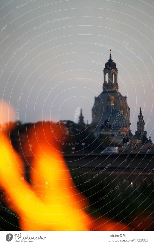 Focus on Dresden. Art Esthetic Architecture pegida Fire Blaze Focal point Argument Conservative Skyline BBQ Frauenkirche Church Religion and faith Colour photo