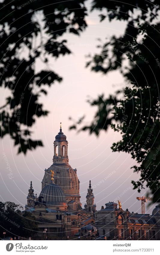 Dreamy Dresden. Art Esthetic Frauenkirche Church Silhouette Saxony pegida Old town Capital city Religion and faith Church spire Tourist Attraction Colour photo