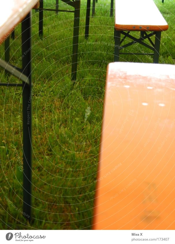 Beer garden in rainy weather Colour photo Multicoloured Exterior shot Deserted Nutrition Summer Furniture Table Event Going out Feasts & Celebrations