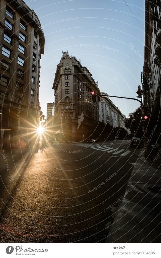 City Sunset Buenos Aires Argentina Downtown Deserted House (Residential Structure) Architecture Street Crossroads Traffic light Town Go under Uninhabited