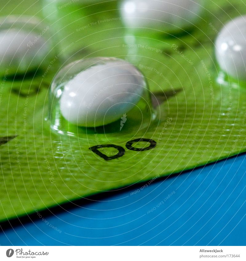 The egg ration Colour photo Studio shot Macro (Extreme close-up) Shallow depth of field Plastic Blue Green The pill Medication Portion Packaging Contraceptive