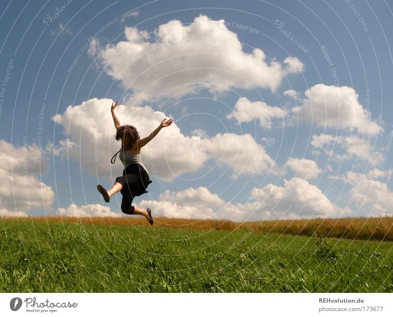 on ihhhhn Colour photo Exterior shot Full-length Human being Feminine Young woman Youth (Young adults) 1 18 - 30 years Adults Nature Beautiful weather Meadow