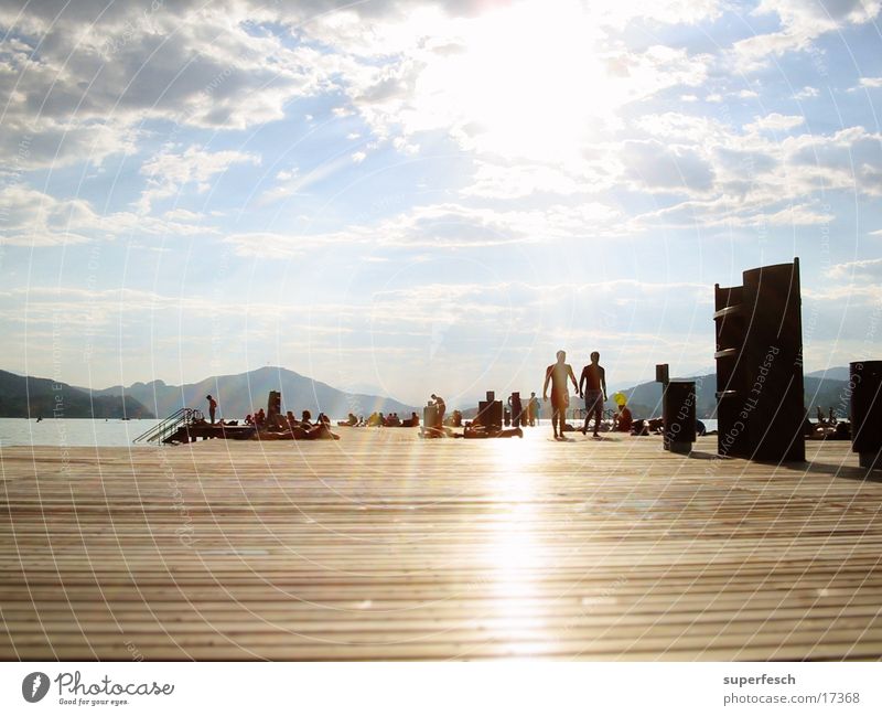 sun bridge Footbridge Plank Lake Federal State of Kärnten Summer Sunbathing Europe sunny Swimming & Bathing