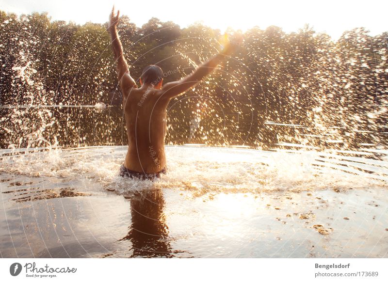 sunshine Vacation & Travel Freedom Summer Summer vacation Sun Sunbathing Human being Young man Youth (Young adults) 1 Water Drops of water Beautiful weather