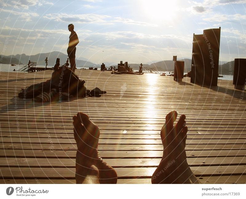 summer feet Footbridge Plank Lake Federal State of Kärnten Summer Sunbathing Toes Europe sunny Swimming & Bathing Feet Barefoot