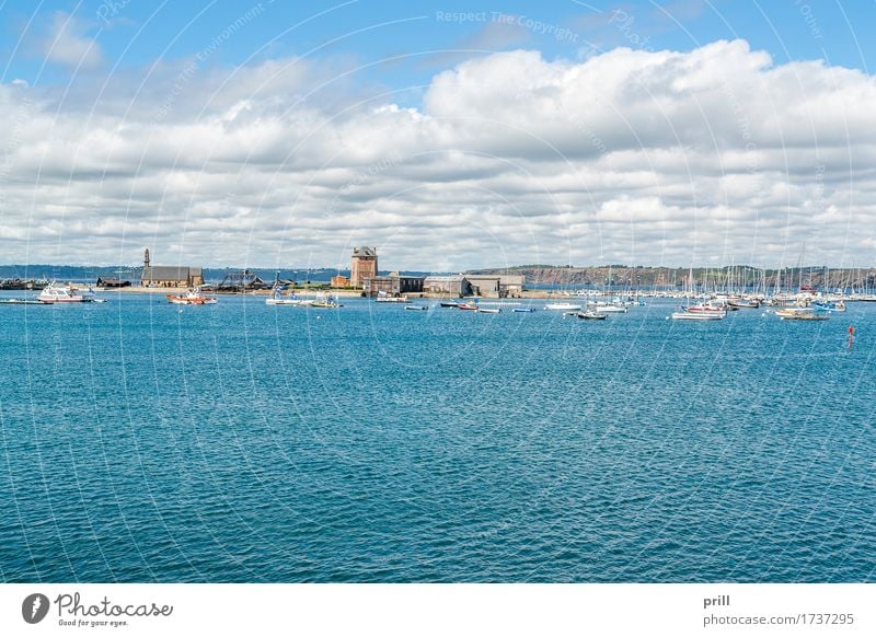 Camaret-sur-Mer in Brittany Summer Clouds Coast Town Castle Harbour Manmade structures Building Architecture Watercraft Vacation & Travel Finistere