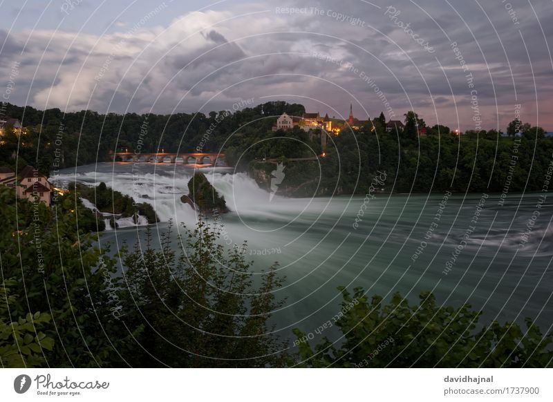 RHINE FALLS Environment Nature Landscape Water Clouds River bank Rhine Waterfall Rhein falls Schaffhausen Switzerland Europe Castle Bridge Tourist Attraction