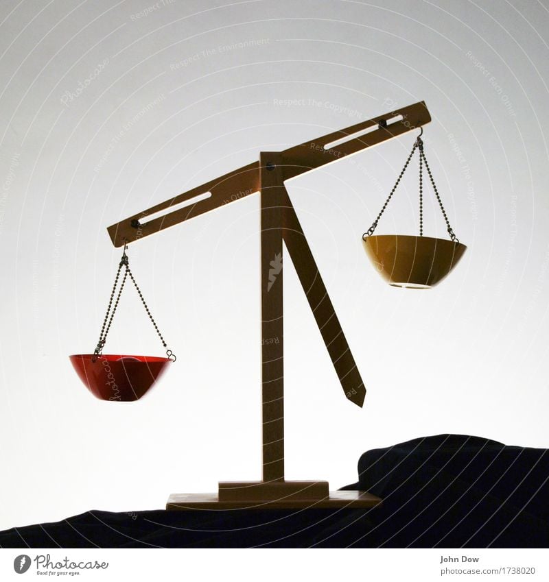 legal department Sign Curiosity Humble Scale scale bowl Fairness Weigh Weight Red Yellow Judge Decision Objectivity Truth Fate incorruptible Justice Impersonal