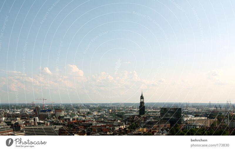 for hamburg lovers Colour photo Exterior shot Copy Space top Sunlight Sightseeing Sky Clouds Beautiful weather Hamburg Port City Downtown