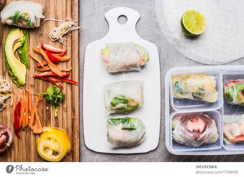 Rice paper rolls preparation with chopped vegetables Food Vegetable Nutrition Lunch Organic produce Vegetarian diet Diet Asian Food Crockery Style Design