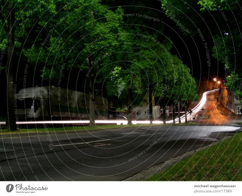 Long exposure road Evening Night Tree Transport Car Mixture Street Light