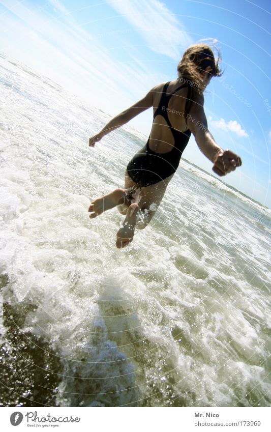 More Virgo Rear view Swimming & Bathing Vacation & Travel Summer Summer vacation Sun Beach Ocean Island Waves Girl Infancy Back Arm Bottom Feet Nature Water