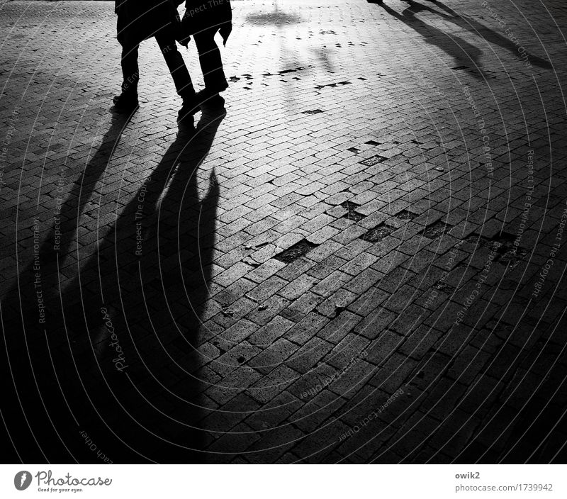 film noir Young woman Youth (Young adults) Young man Legs 2 Human being Pedestrian Pedestrian precinct Places Stone Observe Going Walking Threat Dark Together