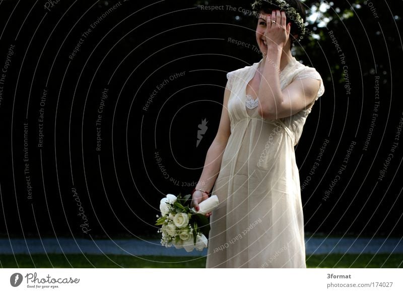 The Bride Colour photo Subdued colour Multicoloured Exterior shot Copy Space left Neutral Background Day Shadow Contrast Shallow depth of field Long shot