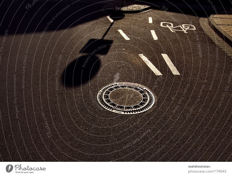 Road and cycle path Shadow Light (Natural Phenomenon) Transport Traffic infrastructure Road traffic Street Road sign Vacation & Travel Effluent