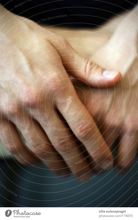 hand(lich) Colour photo Interior shot Masculine Young man Youth (Young adults) Hand 18 - 30 years Adults Wait Simple Natural Blue Serene Patient Calm Skin