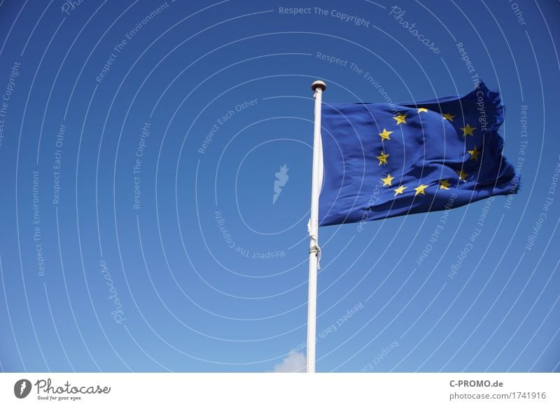 Europe damaged Sky Cloudless sky Flag Infinity Blue Agreed European flag European parliament Damage Tattered Star (Symbol) Colour photo Exterior shot Deserted