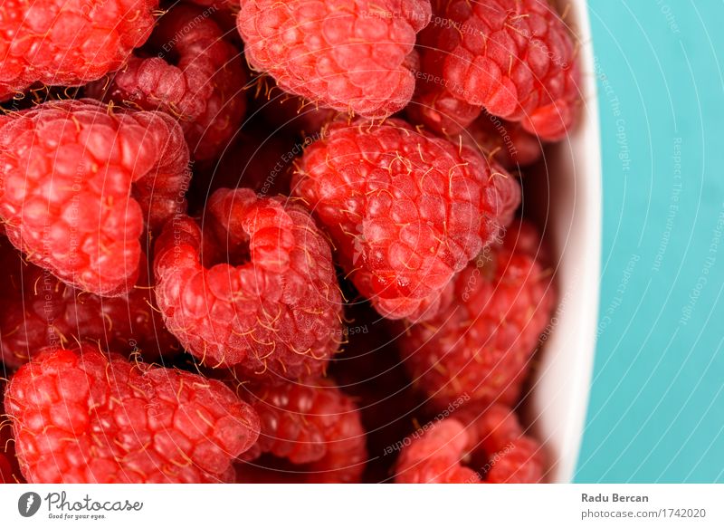 Bowl Of Fresh Raspberries Food Fruit Nutrition Eating Organic produce Vegetarian diet Diet To feed Feeding Delicious Above Juicy Sweet Blue Multicoloured Red