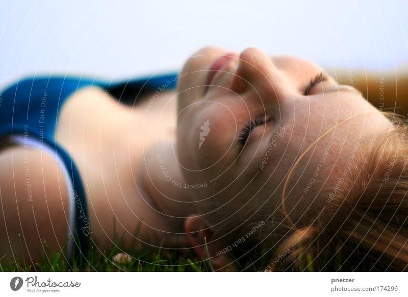 Looking into the sky II Colour photo Exterior shot Day Shallow depth of field Worm's-eye view Upward Joy Happy Relaxation Freedom Summer Human being Feminine