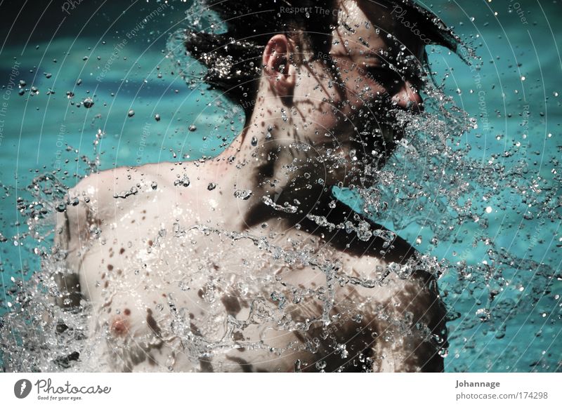 tones Colour photo Exterior shot Morning Sunlight Upper body Closed eyes Human being Masculine Young man Youth (Young adults) Head 1 Joy Swimming & Bathing