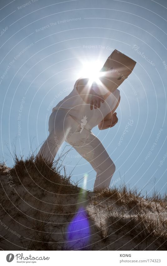 kapow! Colour photo Exterior shot Copy Space top Sunlight Sunbeam Back-light Full-length Looking into the camera Martial arts Masculine 1 Human being