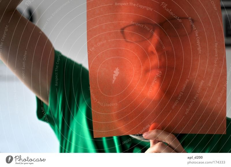 View orange Colour photo Interior shot Day Shallow depth of field Looking into the camera Human being Masculine Young man Youth (Young adults) Head 1