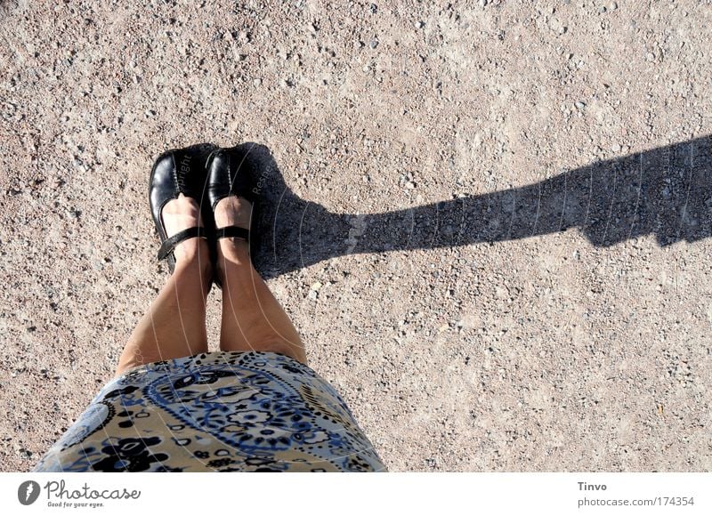 sundial Colour photo Exterior shot Day Light Shadow Contrast Feminine Woman Adults Legs Feet 1 Human being Thin Footwear Blue Stand Happiness outside Skirt Wait