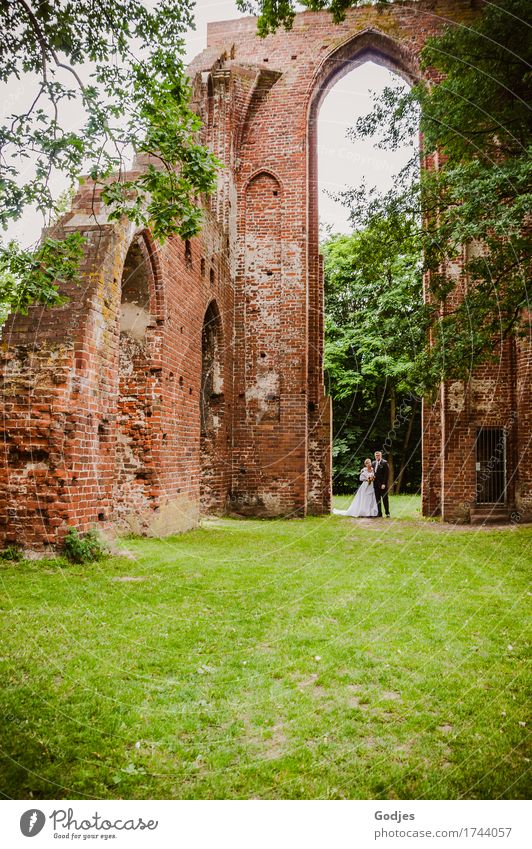 ruin romanticism Human being Masculine Feminine Woman Adults Man 2 30 - 45 years Greifswald Eldena Tourist Attraction monastery ruin Touch Love Looking Blue