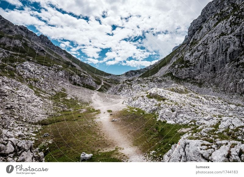 wander Environment Nature Landscape Clouds Summer Rock Alps Mountain Blue Gray Green Gosau Hiking Footpath Exterior shot Colour photo Day