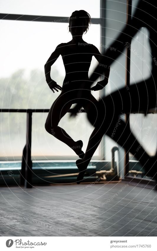 Two ballet dancers doing jumps in the studio Elegant Beautiful Dance Academic studies Human being Girl 2 13 - 18 years Youth (Young adults) Dancer Ballet